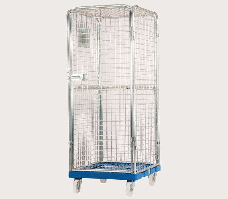 El contenedor rodante tiene cuatro paredes laterales fijas para asegurar su mercancía